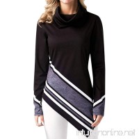 Ulanda Women's Elegant Long Sleeve Blouse Shirt Turtleneck Striped Printed Asymmetric Hem Chic Top - B07GGZXKJB